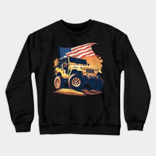 Vintage Summer 4th of July Jeep Beach Sunset car Crewneck Sweatshirt